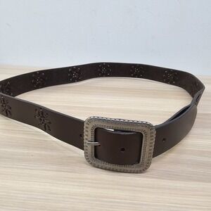 Western Leather Belt Women Large Brown Chocolate Starburst Southwest Concert Y2K
